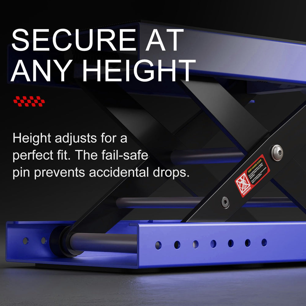 Thickened nylon wheels on blue lift resist cracking under heavy use