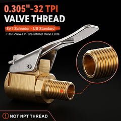 SoBoBoS clip-on chuck locked onto Schrader valve for hands-free inflation