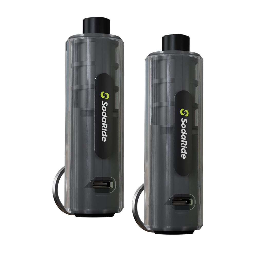 SodaRide window breaker and seatbelt cutter with flashlight, a two-in-one tool for car emergencies.