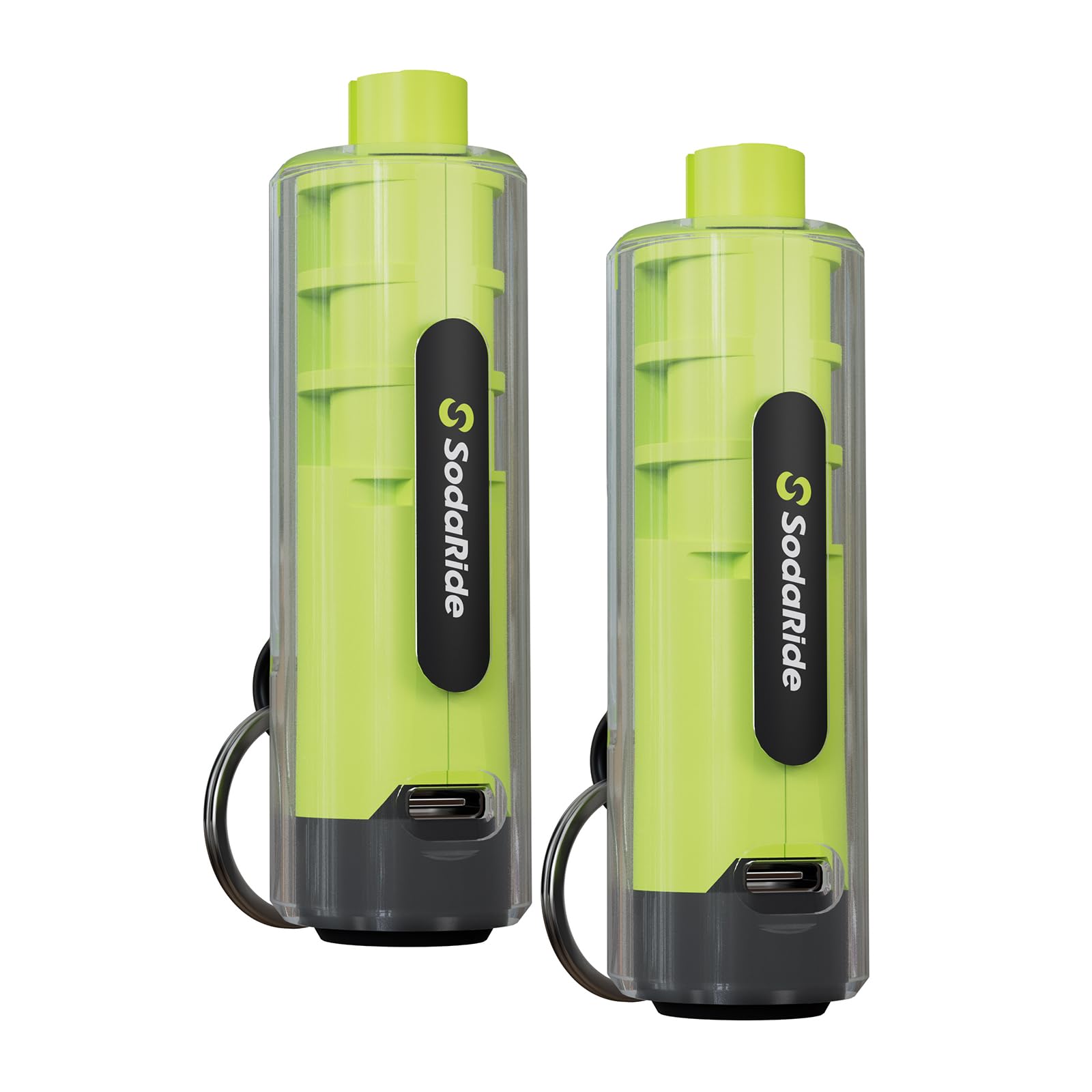 Sodaride window breaker with seatbelt cutter and flashlight in green for quick emergency escape.