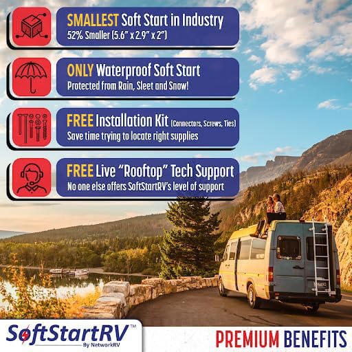 SoftStartRV 30A compatibility image shows power-efficient startup on larger systems.