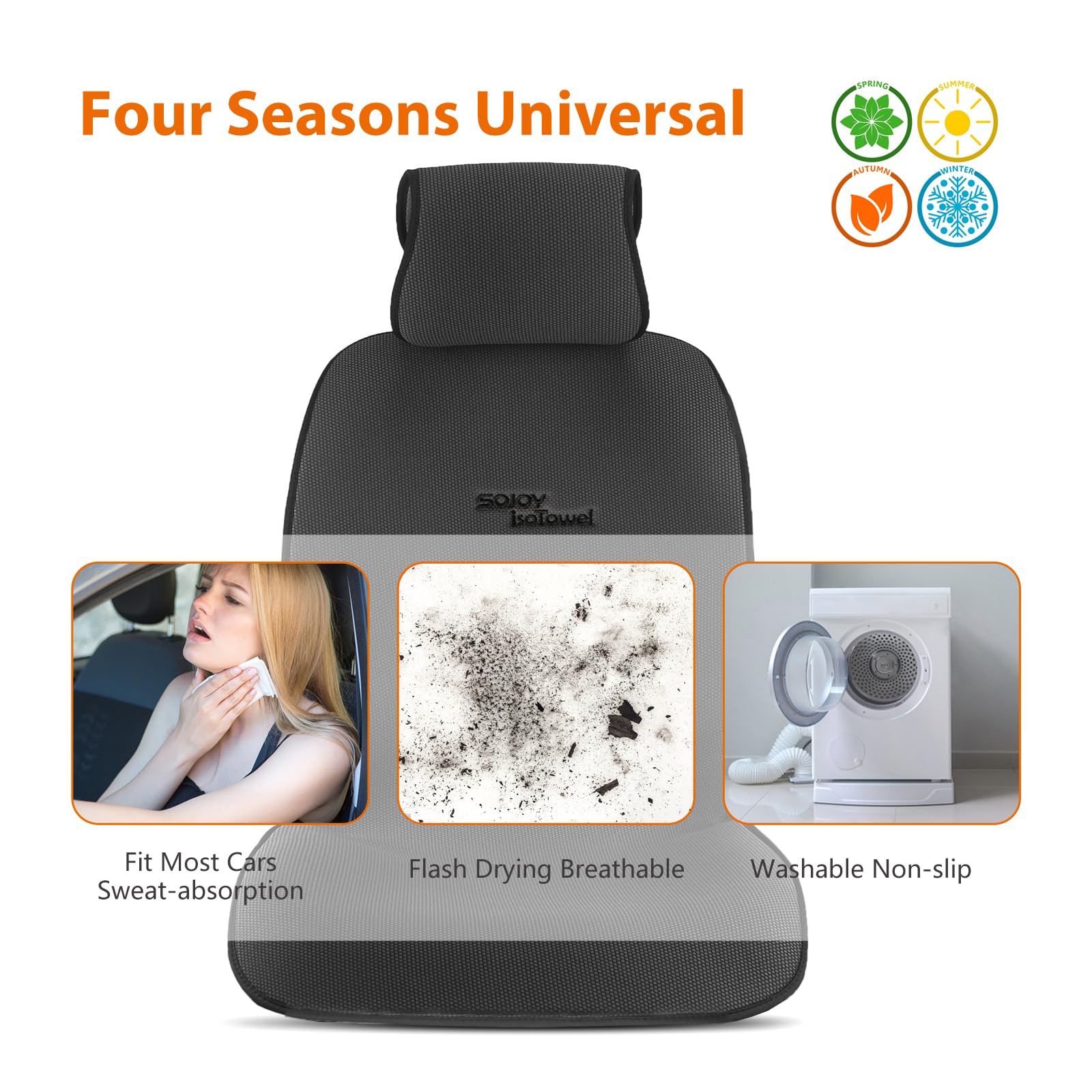Sojoy IsoTowel four-season seat protector for year-round comfort.