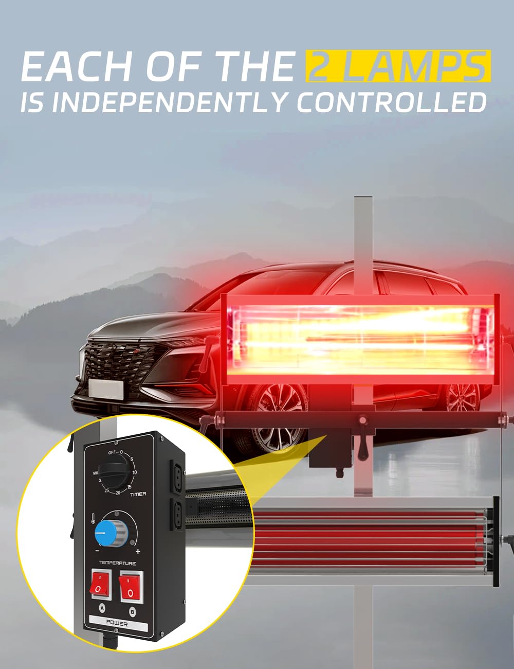 Solary curing lamp rotating head allows full coverage in narrow areas.