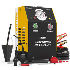 Solary SD302 smoke machine for car in action testing leaks with DC12V power.