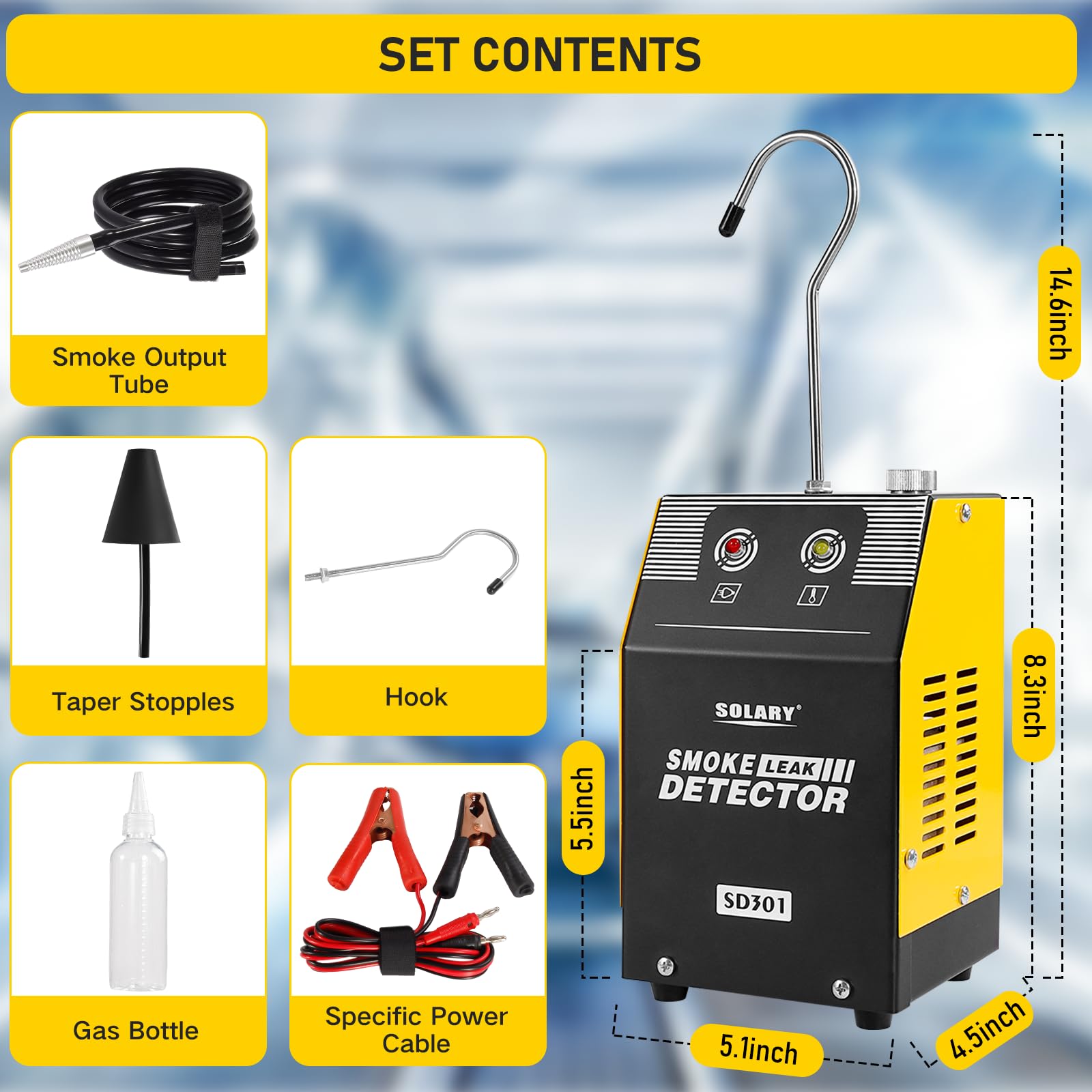 Solary smoke output shown in 10 seconds for rapid leak detection.