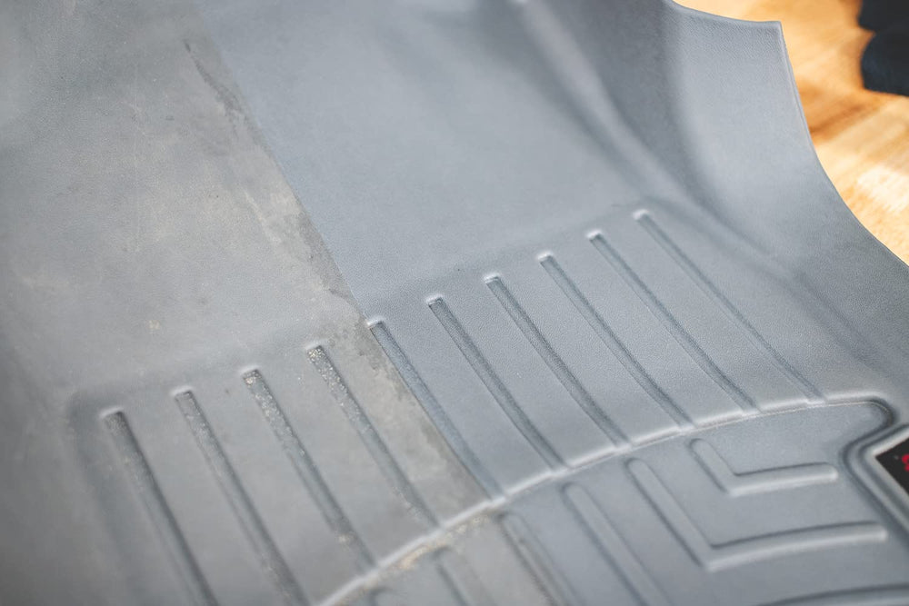 Bumper trim being treated to protect against fading with Fusion Grey Trim Restorer