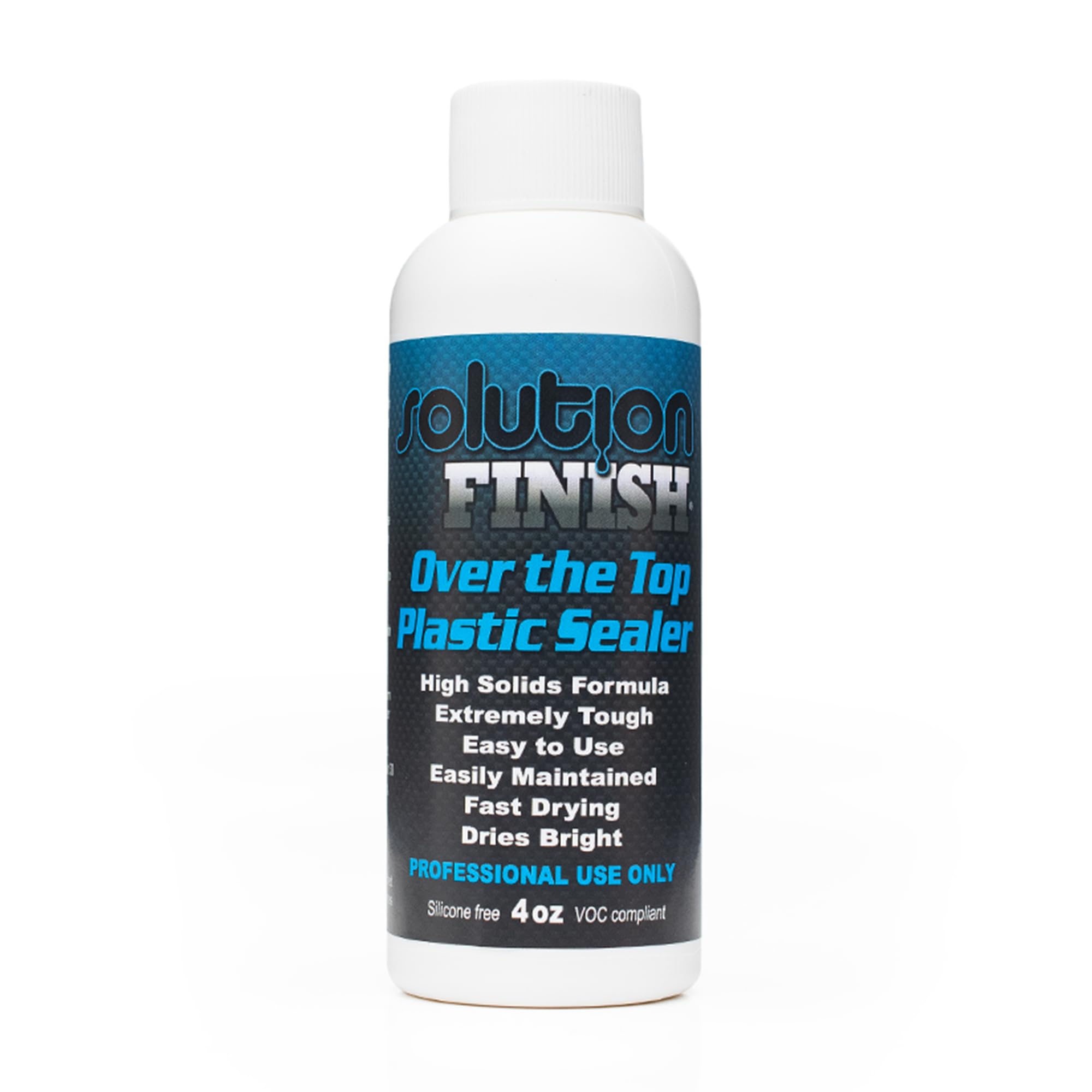 Solution Finish Over the Top Plastic Sealer bottle being poured for exterior trim restoration