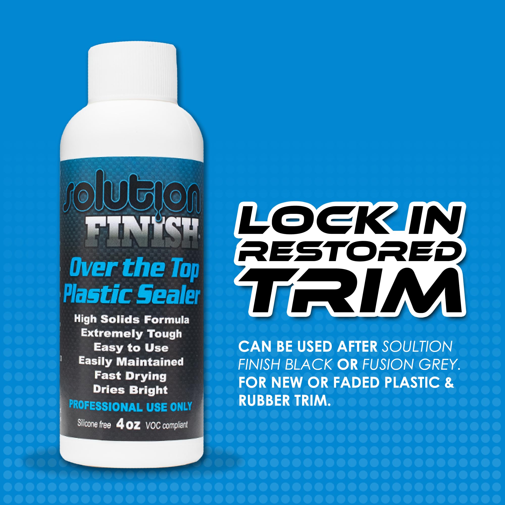 Solution Finish plastic trim restoration before and after showing deeper black gloss