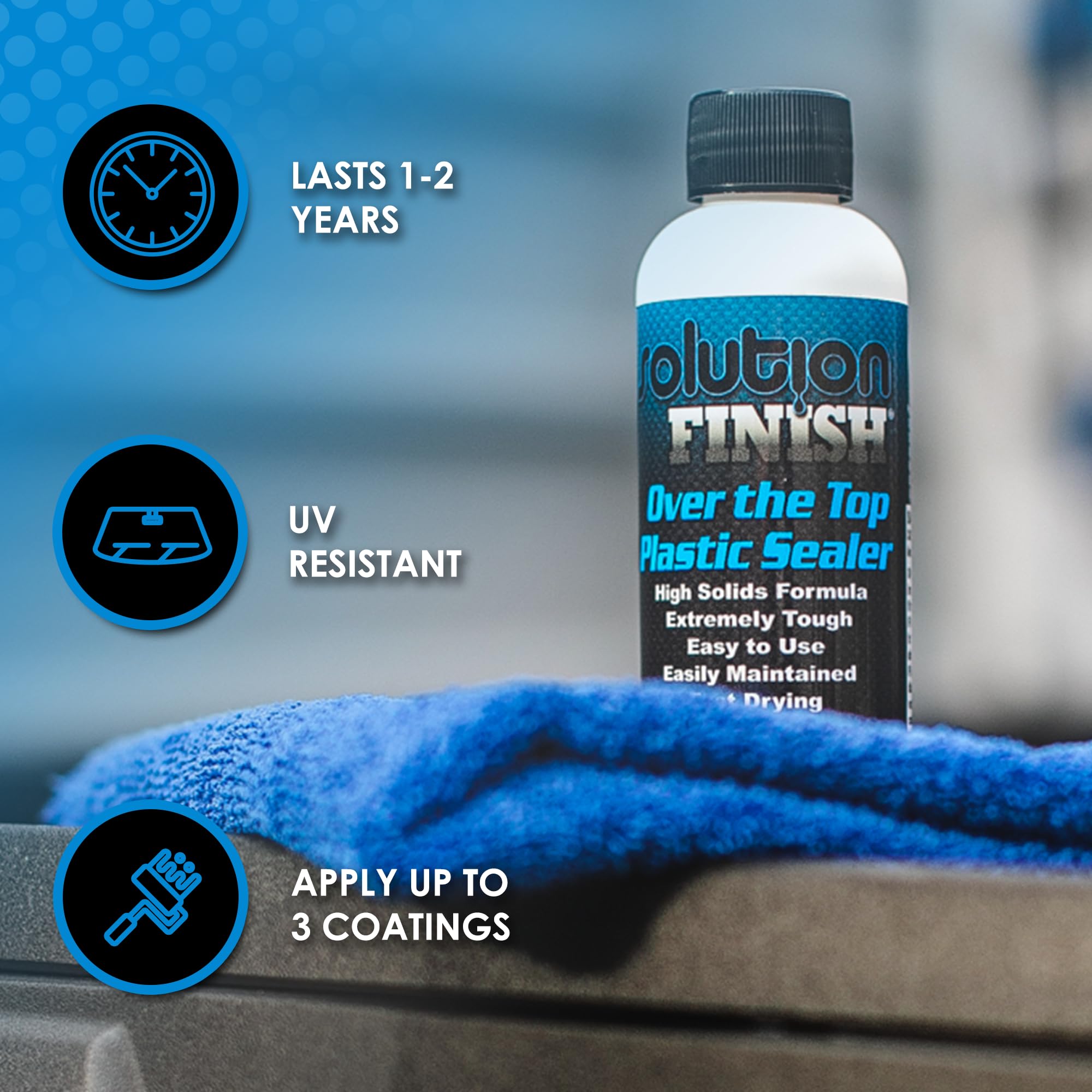 Solution Finish UV-resistant clear gloss applied to plastic trim