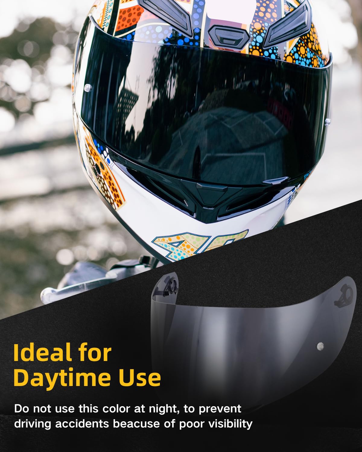 Soman K1S tinted visor close-up highlighting clear vision and UV tint.
