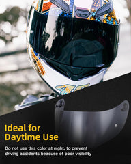 Soman K1S tinted visor close-up highlighting clear vision and UV tint.