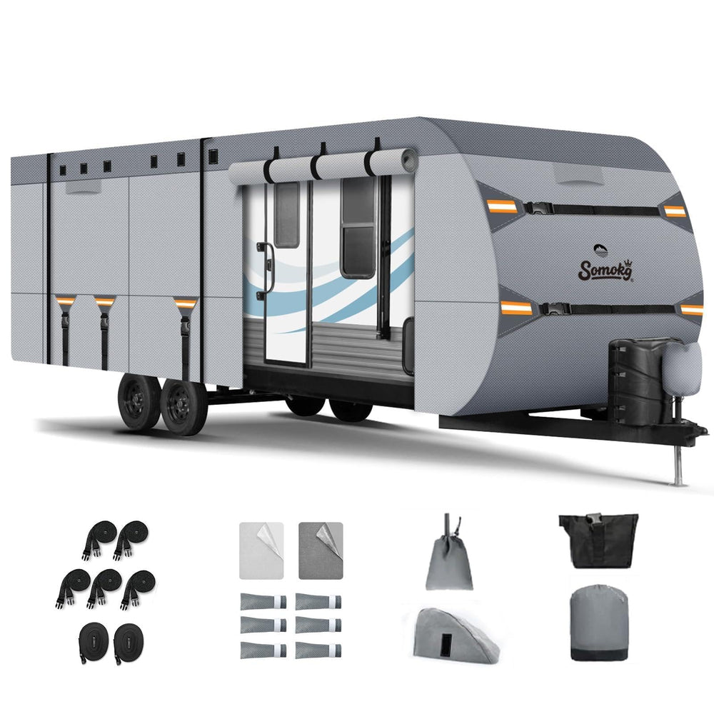 Somokg upgrade 7-layer RV cover on a 35-38 ft trailer for durable protection.
