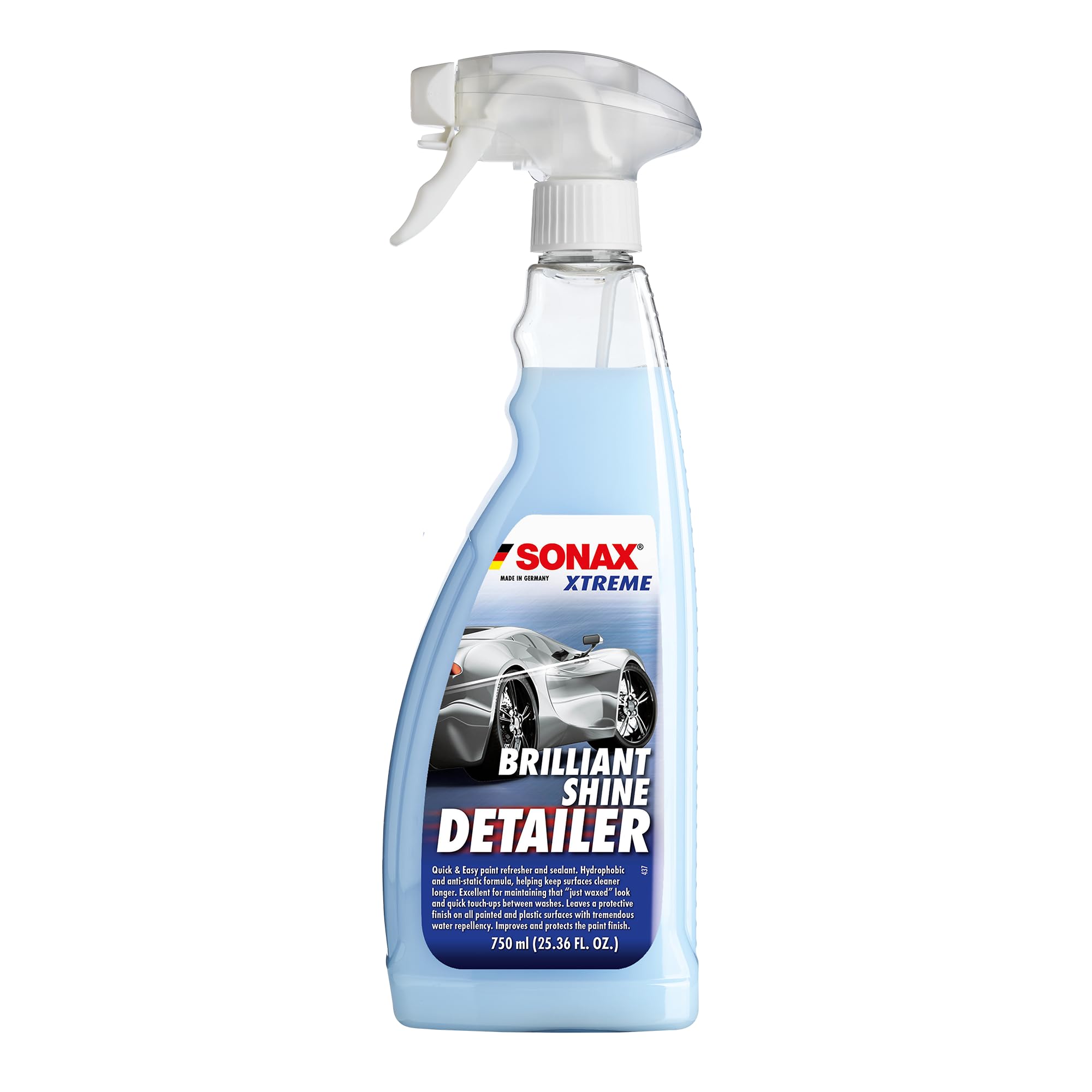 SONAX Brilliant Shine Detailer bottle front showing easy spray application for a just-waxed look
