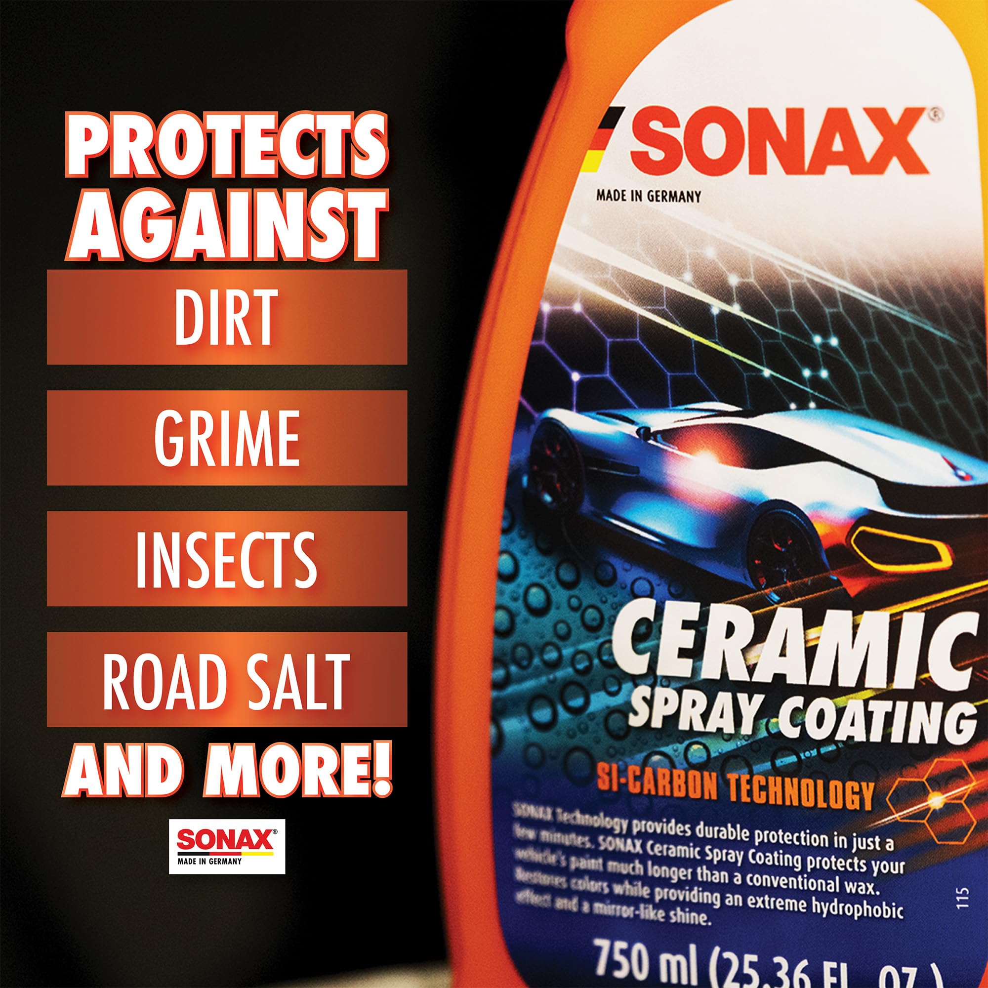 SONAX Ceramic Spray Coating spray-application demonstrates quick, even coverage for showroom shine.