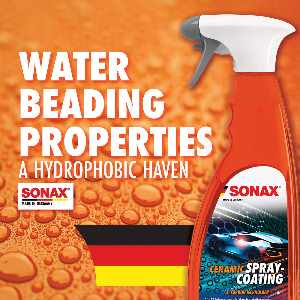 SONAX Ceramic Spray Coating wipe-off action highlights easy use and streak-free results.
