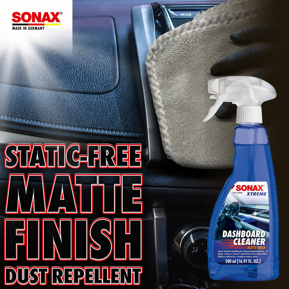 Shelf image showing spray application for easy, streak-free cleaning of dashboards.