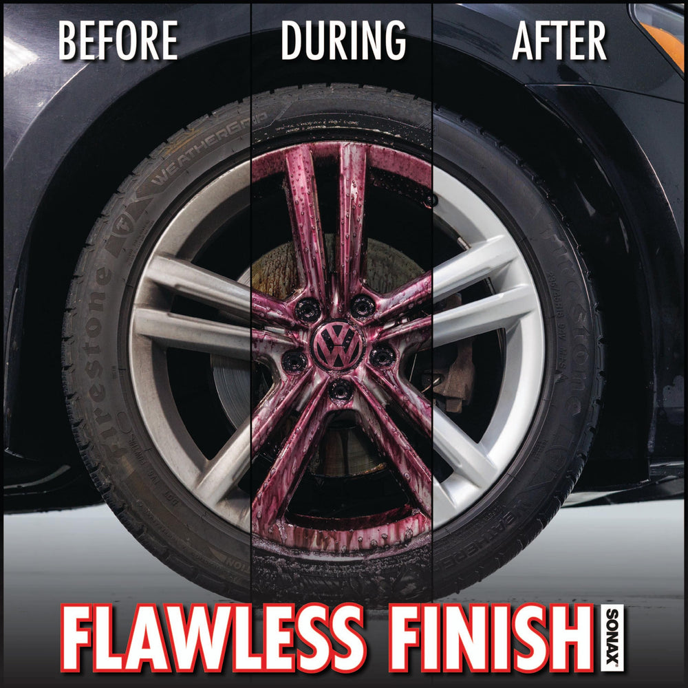 SONAX Full Effect being sprayed on wheel surfaces