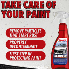 SONAX Iron+Fallout Remover cleans wheels and paint surfaces to prep for clay bar.