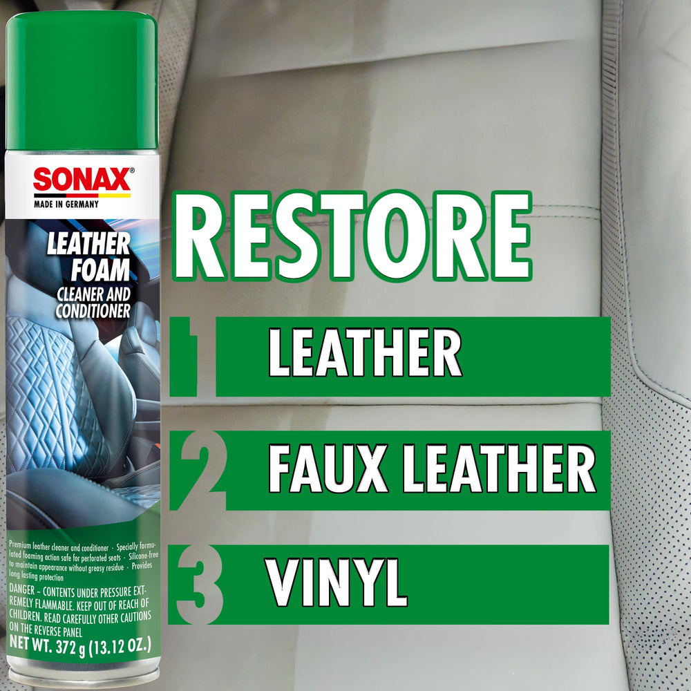 SONAX Leather Foam on perforated seats, safe cleaning for perforations.