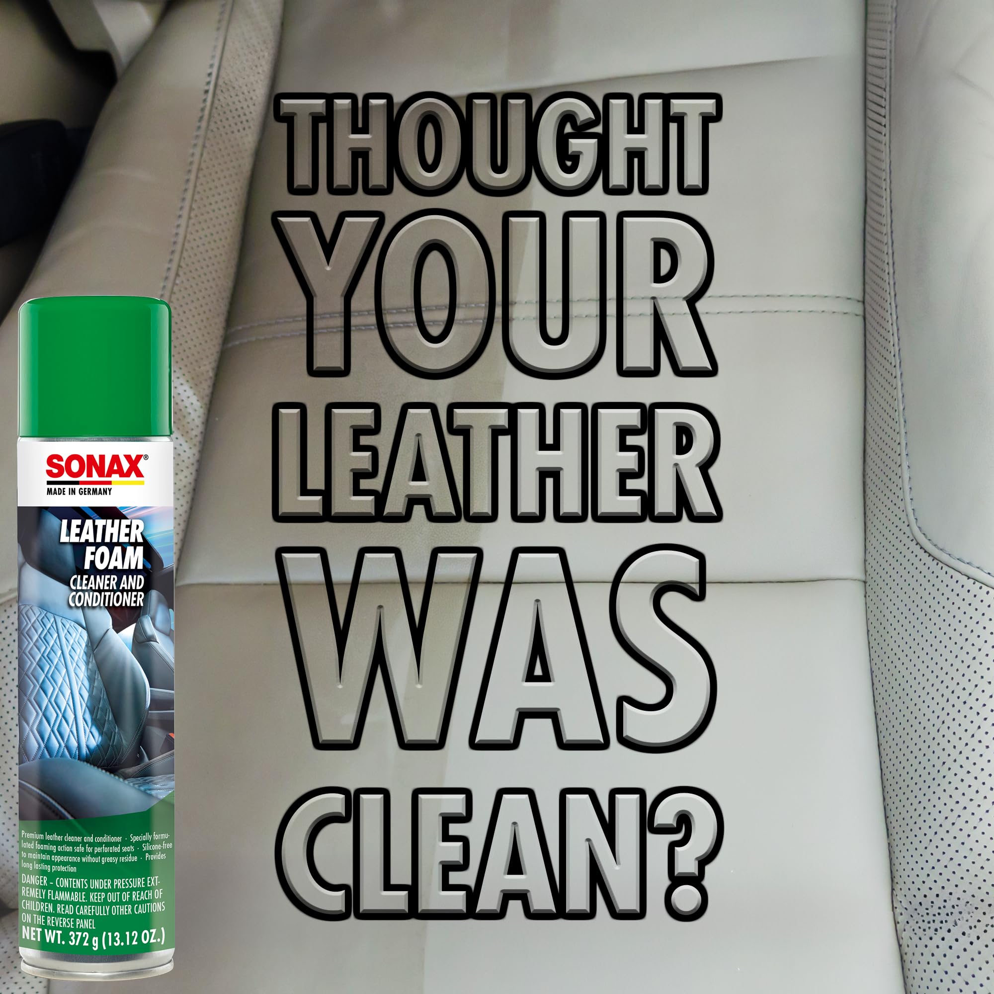 SONAX Leather Foam soft-sheen leaves a light, even finish.