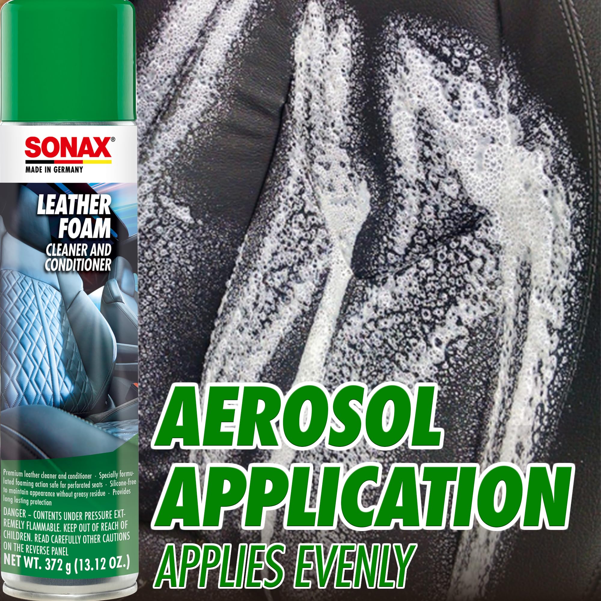 SONAX Leather Foam UV-protection helps preserve color and texture.