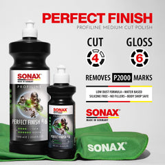 SONAX Perfect Finish delivers a high-gloss, hologram-free shine.