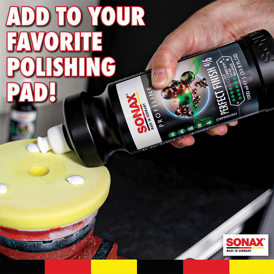 SONAX Perfect Finish works best with a rotary polisher and orange pad.