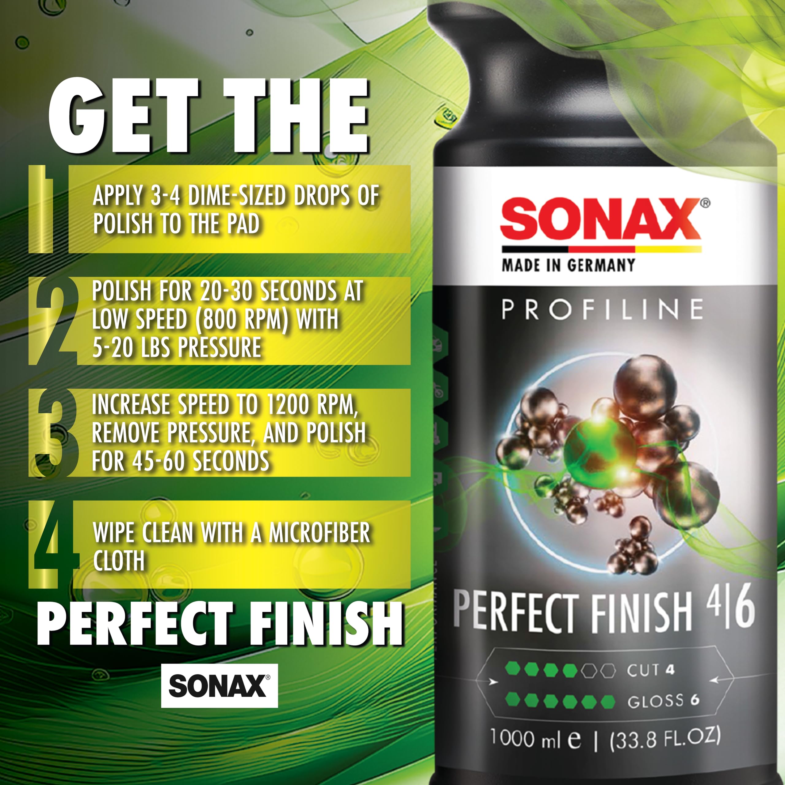 SONAX Perfect Finish uses diminishing abrasives for deeper defect removal.