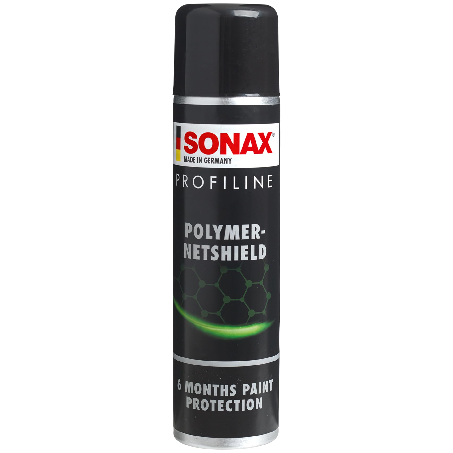SONAX Polymer Net Shield aerosol spray application for quick, even paint protection.