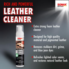 Sonax Premium Class Leather Cleaner removes stubborn stains and jean transfer