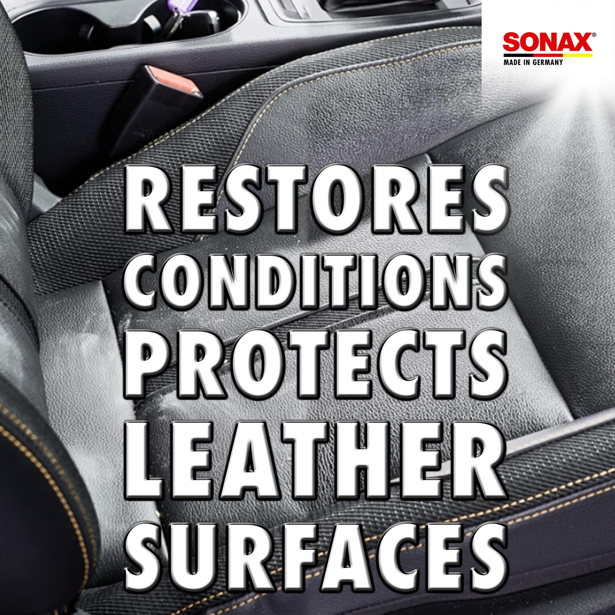 SONAX Leather Care Cream on perforated leather provides even color and protection.