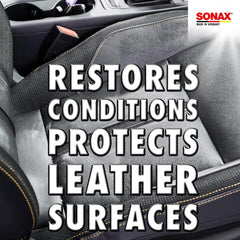 SONAX Leather Care Cream on perforated leather provides even color and protection.