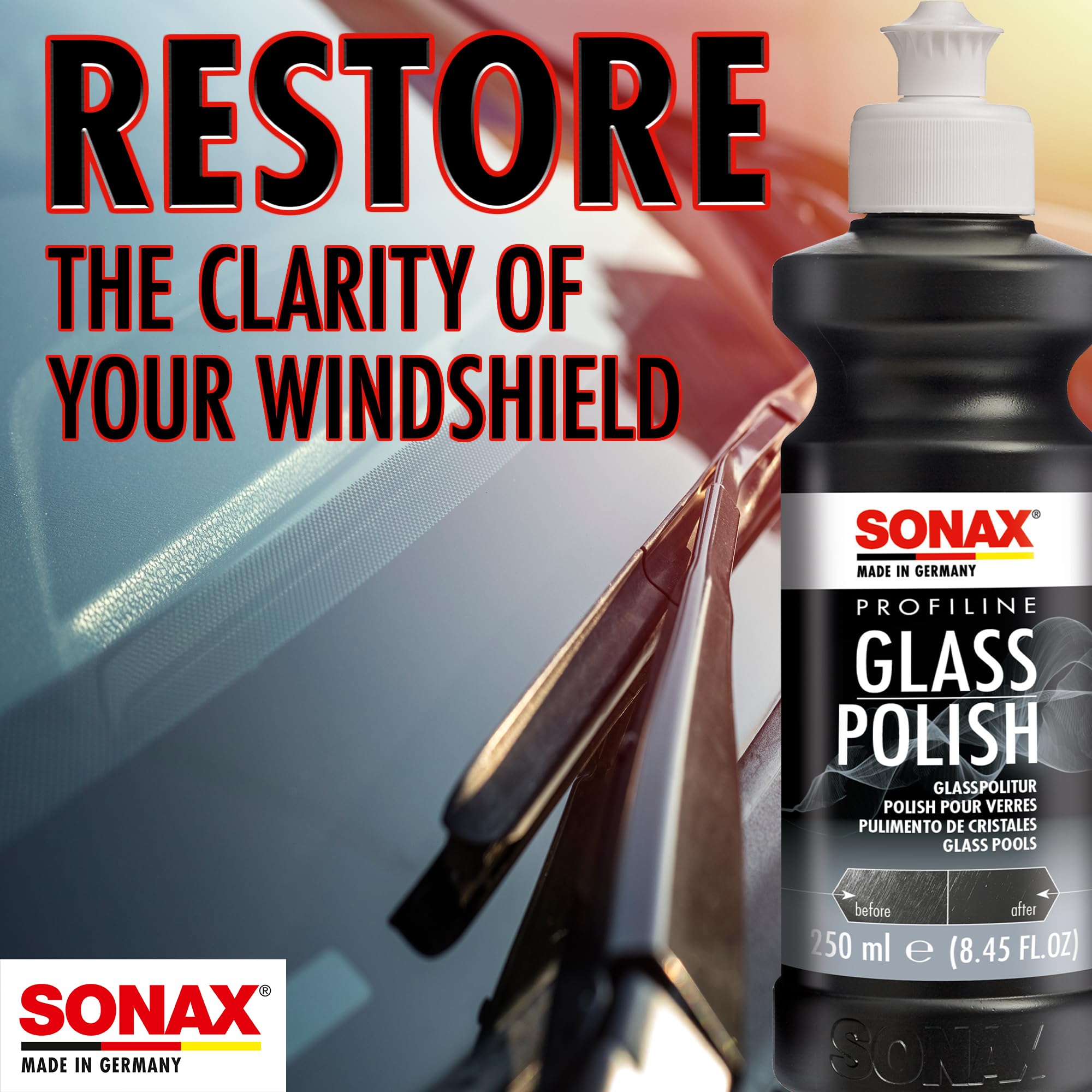 SONAX PROFILINE GlassPolish packaging with 250 ml size.