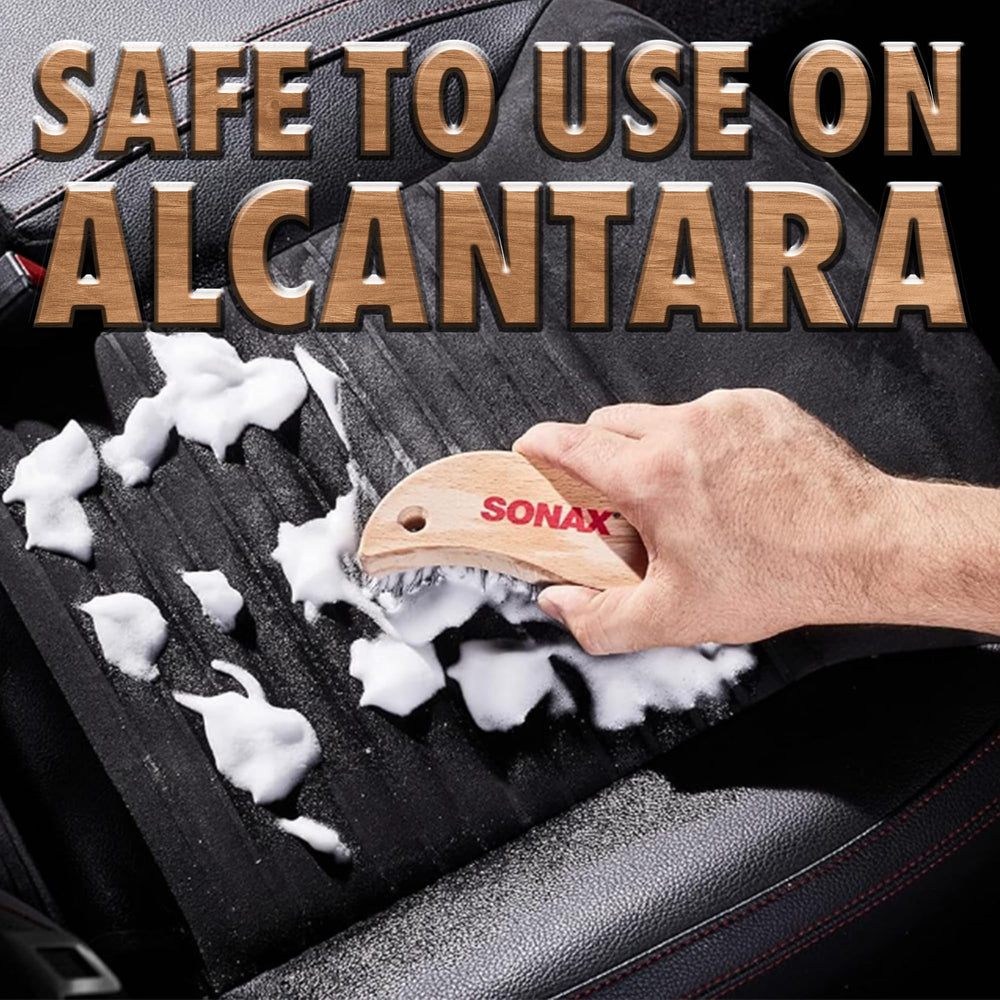 SONAX brush performing dry and wet cleaning on upholstery