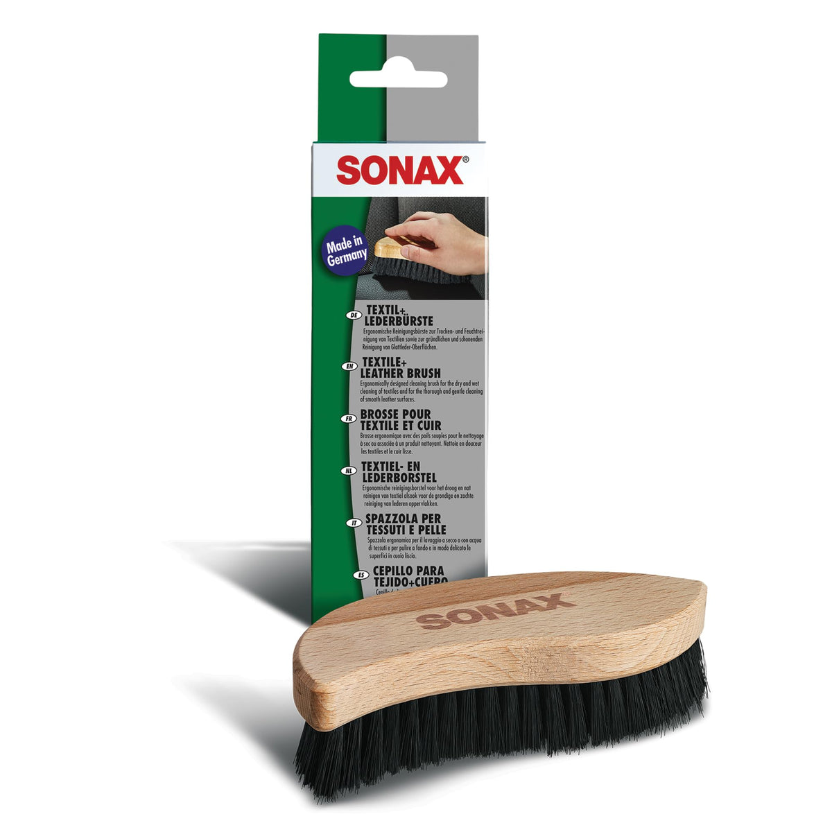 SONAX Textile & Leather Brush with ergonomic handle for comfortable interior cleaning