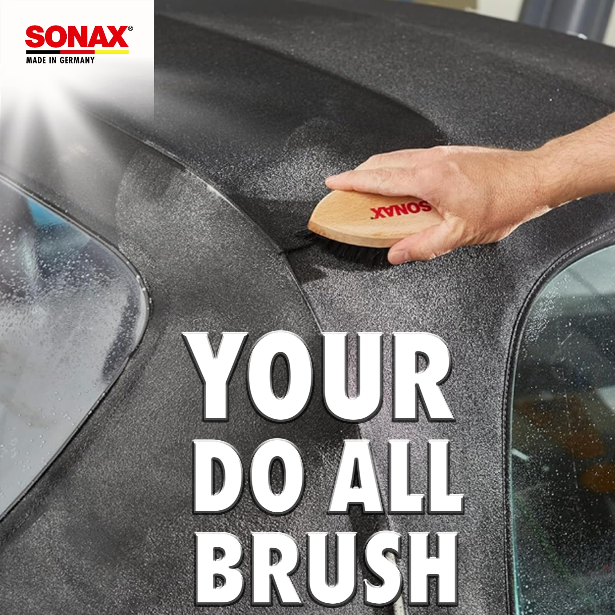 SONAX brush detailing leather seats in car interior