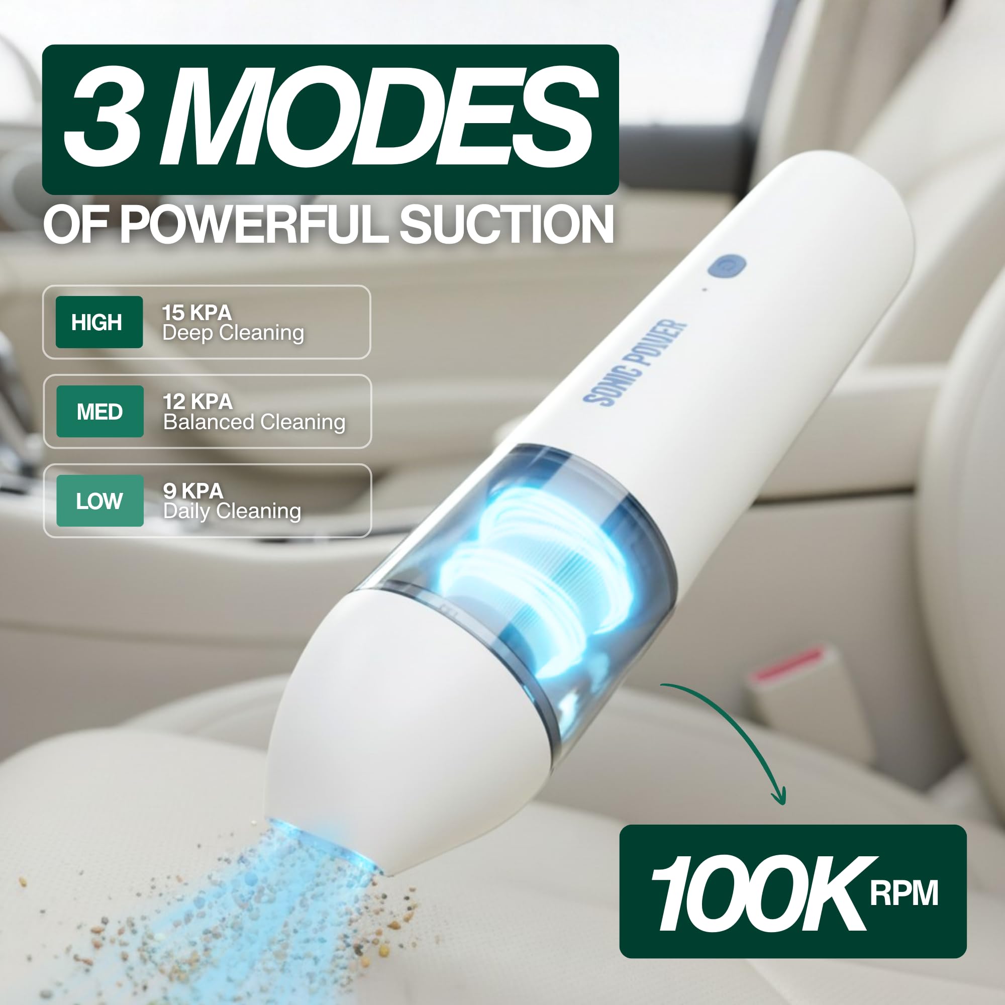 SonicPower 15000Pa suction demonstrates powerful cleaning power.