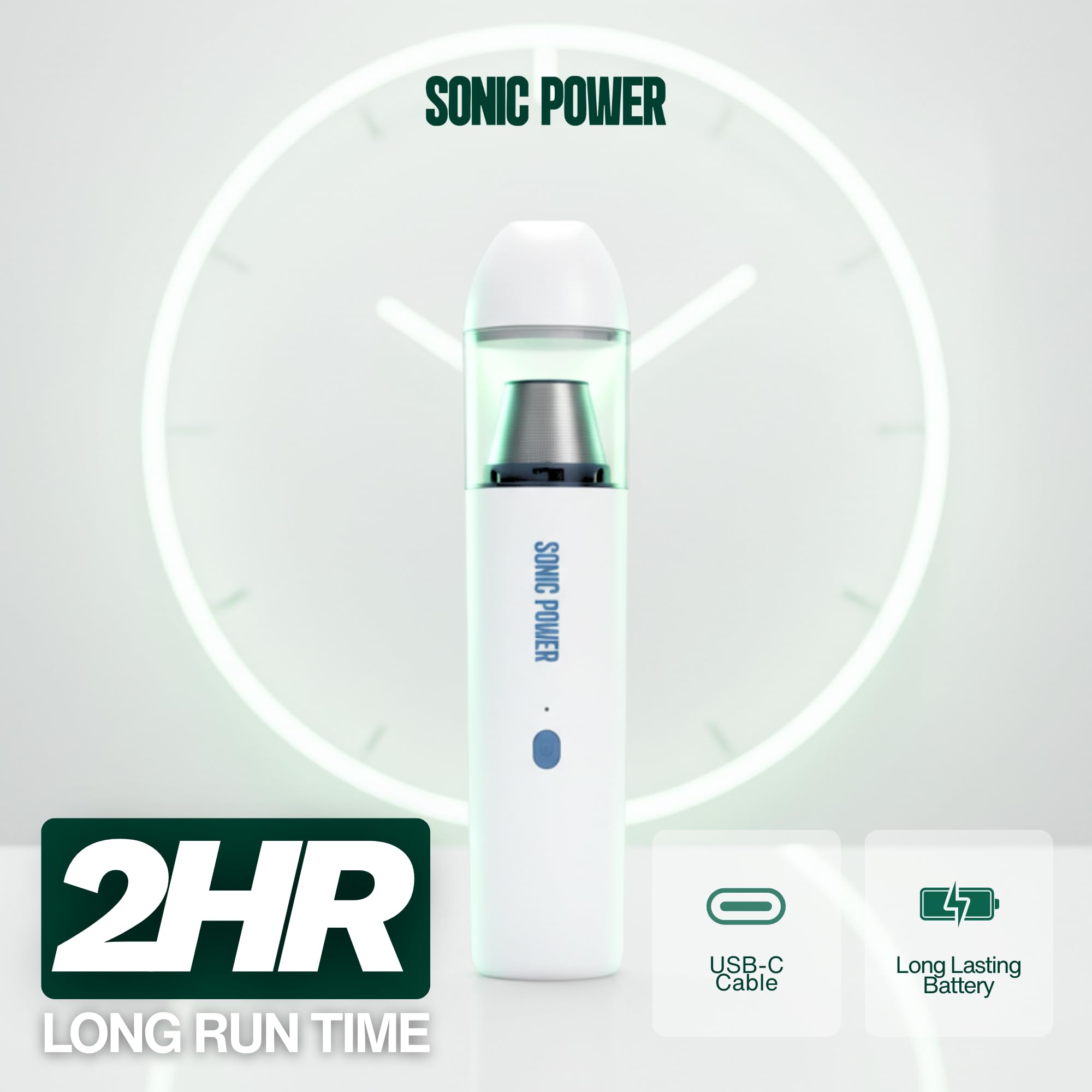 SonicPower attachments include crevice tool and brush for tight spots.
