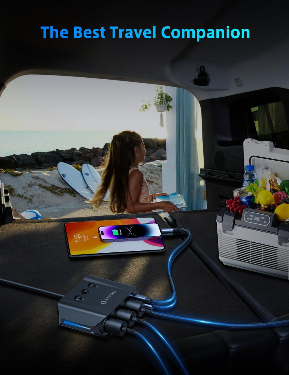SONRU fast charging ready devices like GPS and phones in-use.