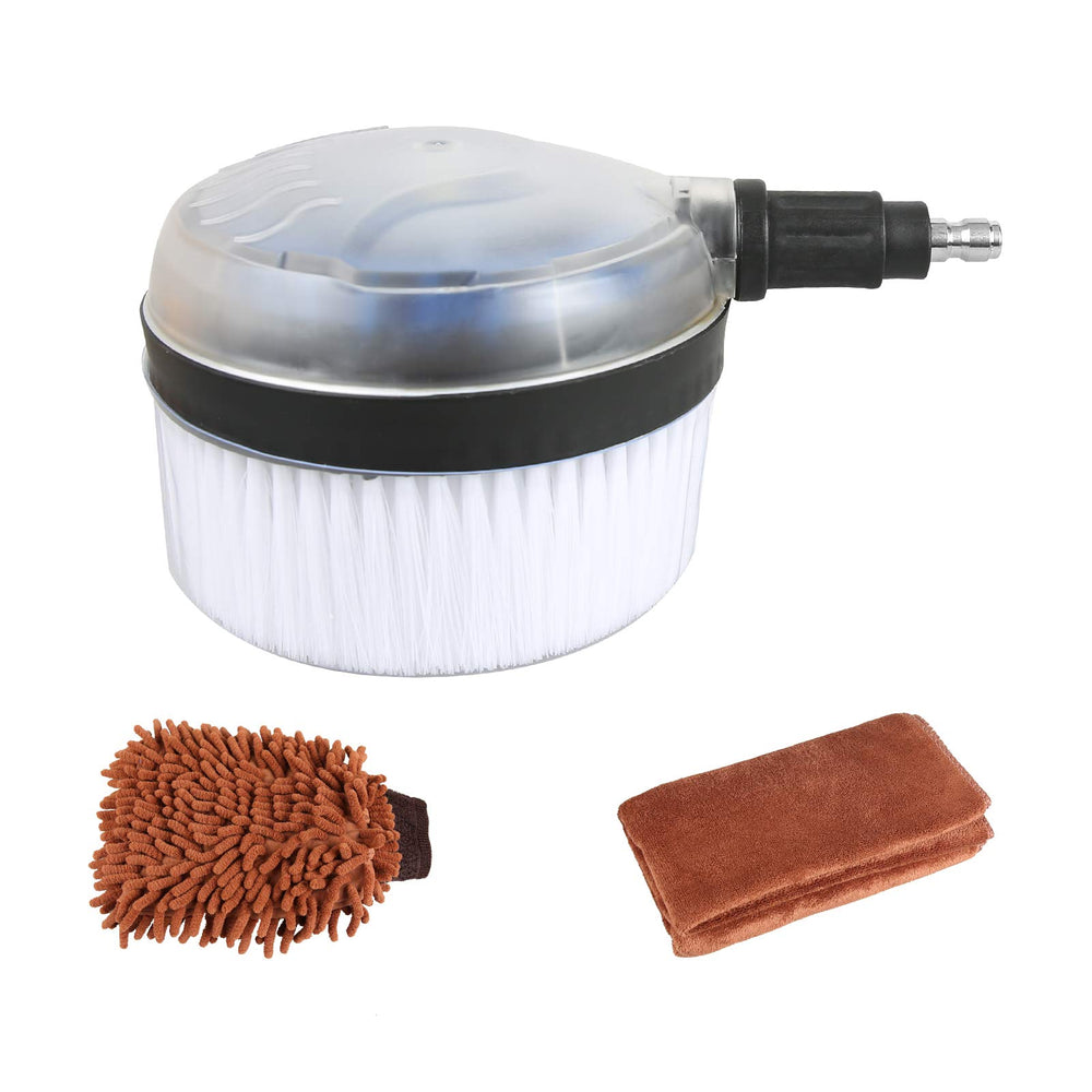 Sooprinse Deluxe rotary brush on car bottom for thorough cleaning with high-pressure spray.