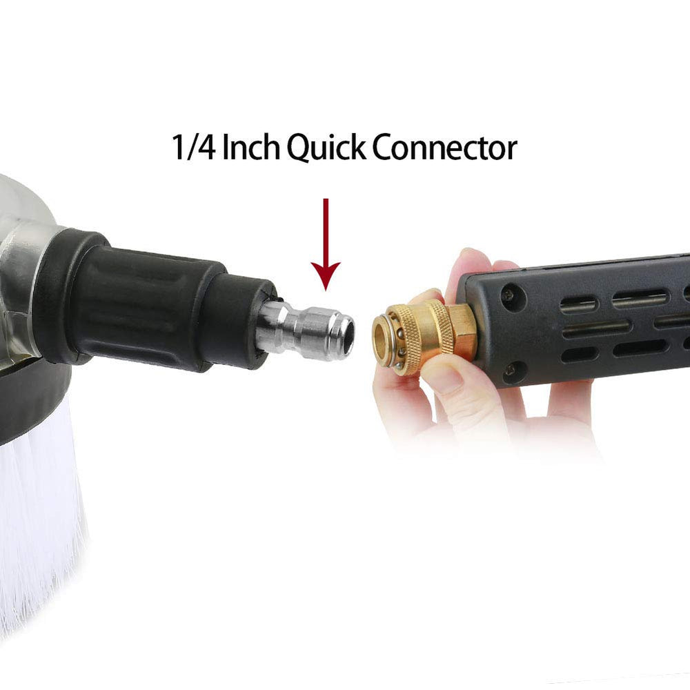 Sooprinse Deluxe rotary brush cleans car glass for a streak-free shine.