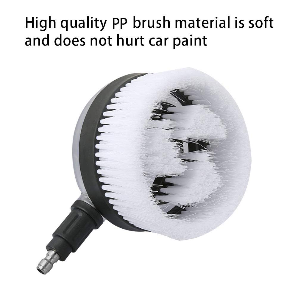 Sooprinse Deluxe rotary brush cleans tires quickly during washing sessions.