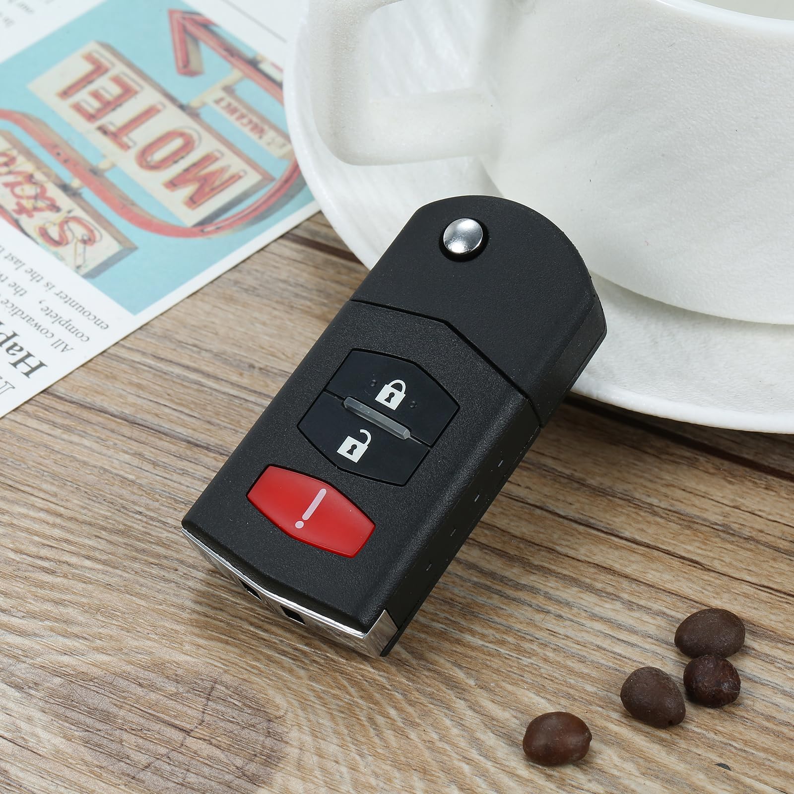 Soovgle key fob remote keyblade assembly close-up for Mazda