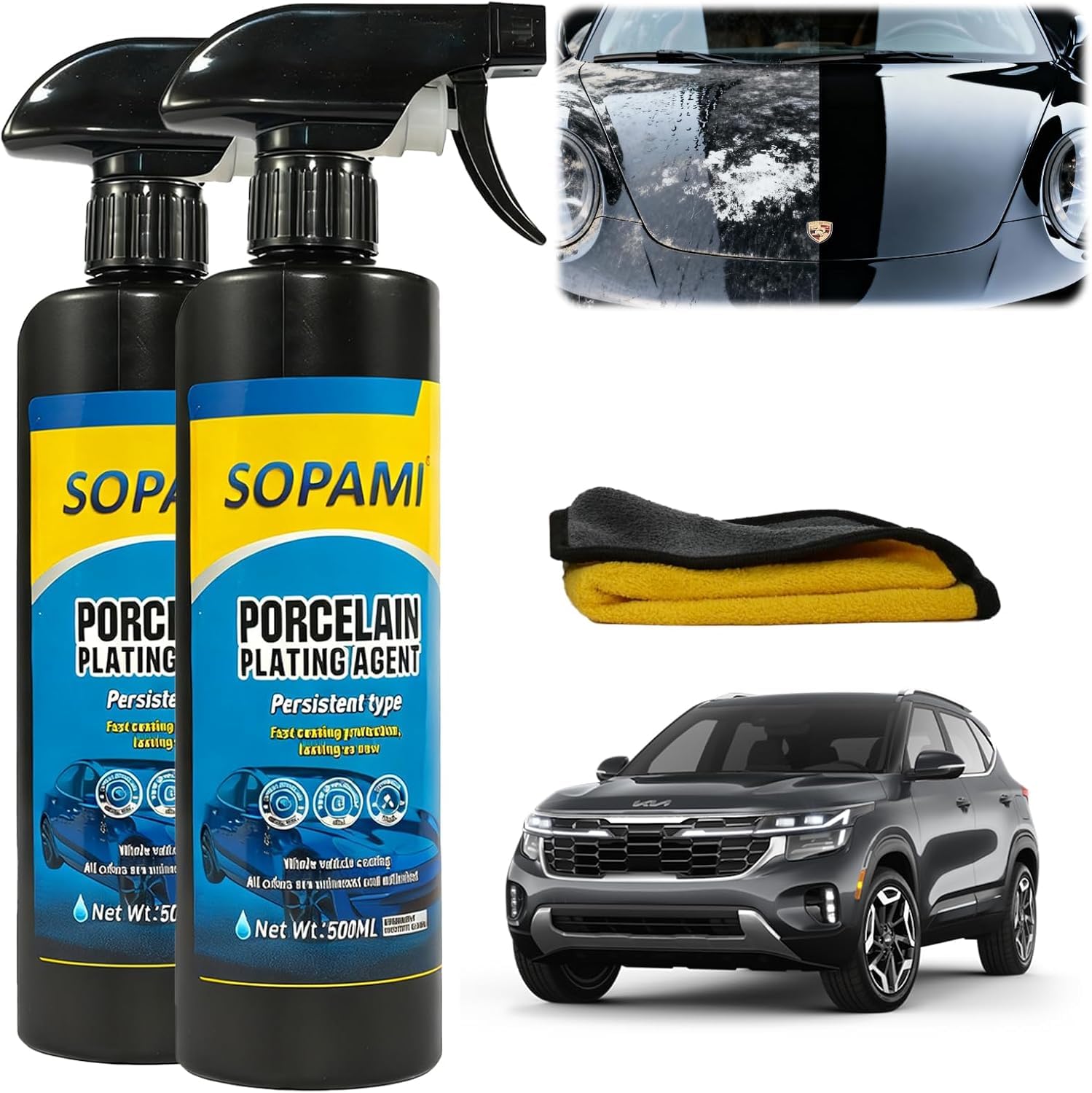 SOPAMI Ceramic Coating Spray bottle for a high-gloss car finish.