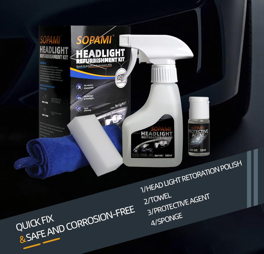 SOPAMI headlight gloss and hydrophobic coating delivers water beading.