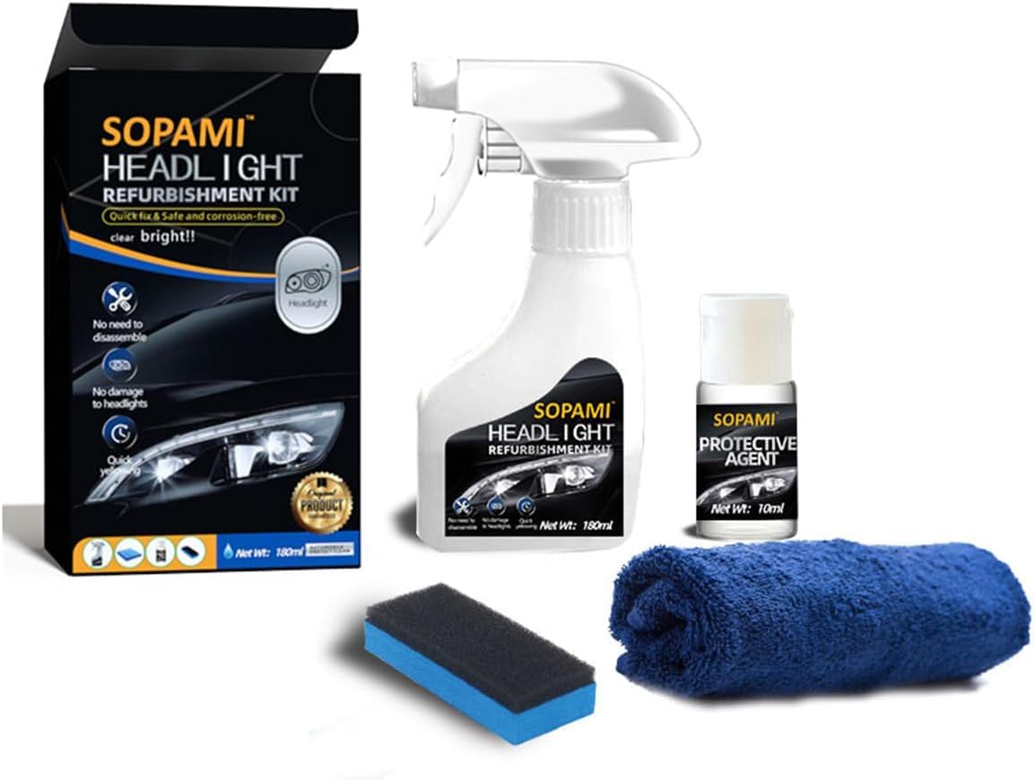 SOPAMI headlight restoration spray action clarifies lenses for safer night driving