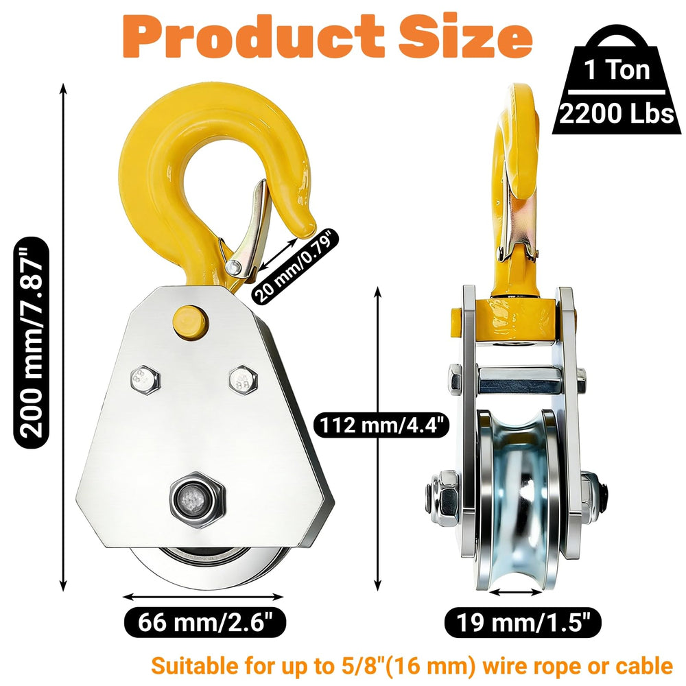 SOUJOY snatch block with 360-degree swivel for flexible angle changes and tangle-free rope operations.