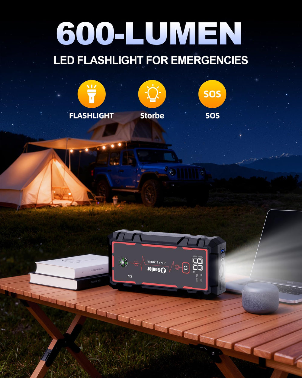 Soulor 3-mode LED flashlight for emergencies and night repairs.