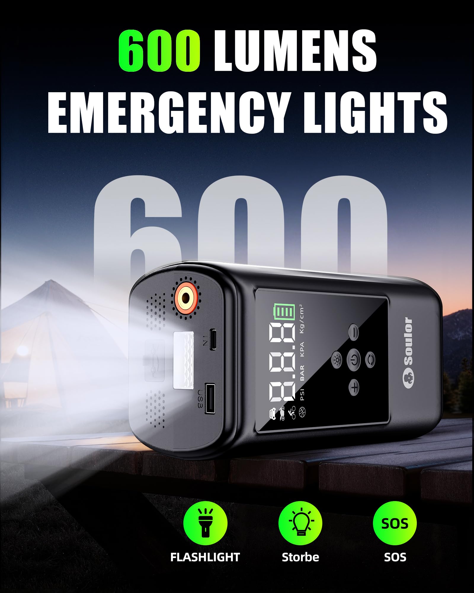 Soulor CYD24 600 lumen emergency light for roadside safety.