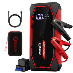 Soulor Jump Starter 5000A front view showing compact size for storage